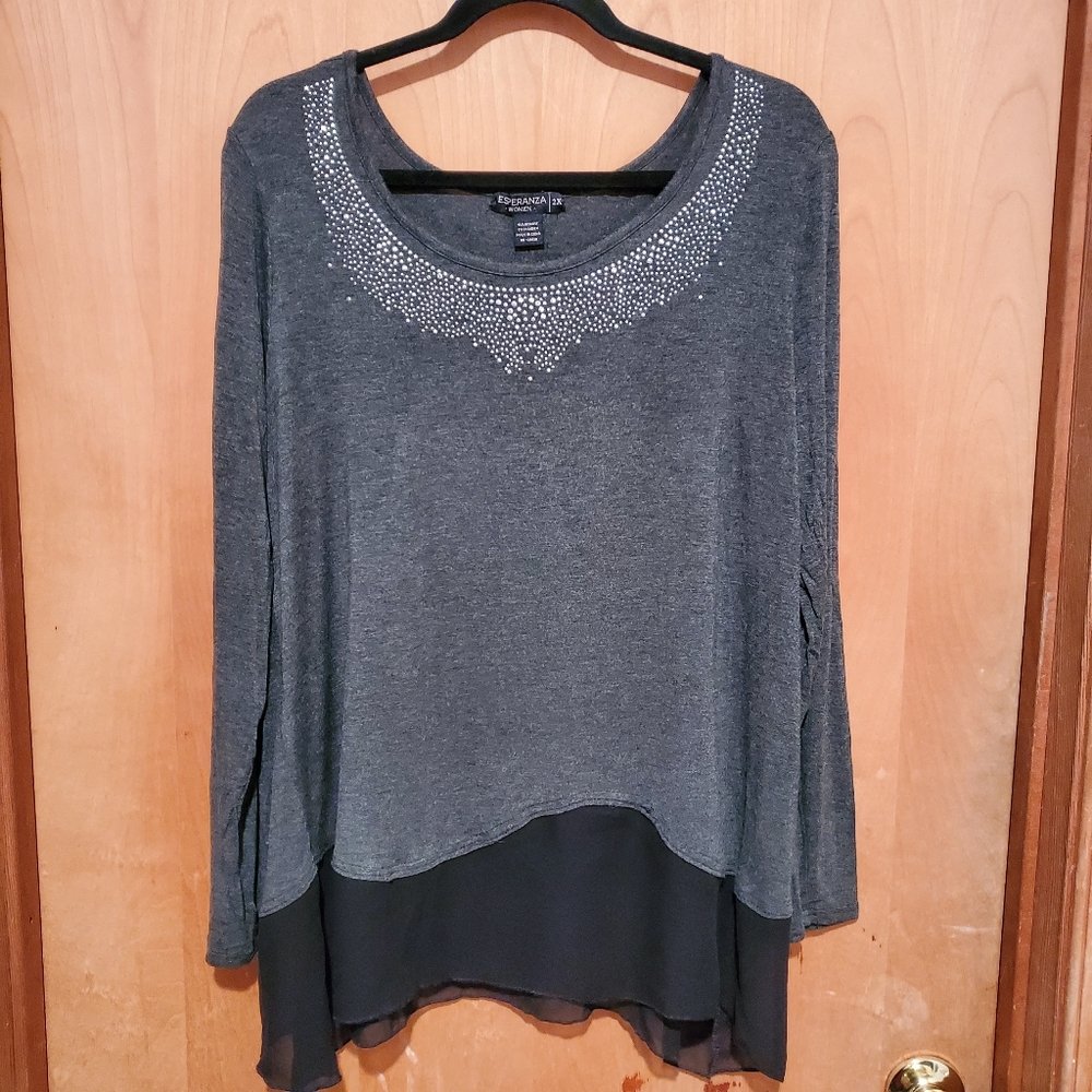 🟦 Esperanza Embellished Wide Neck Top - 2x